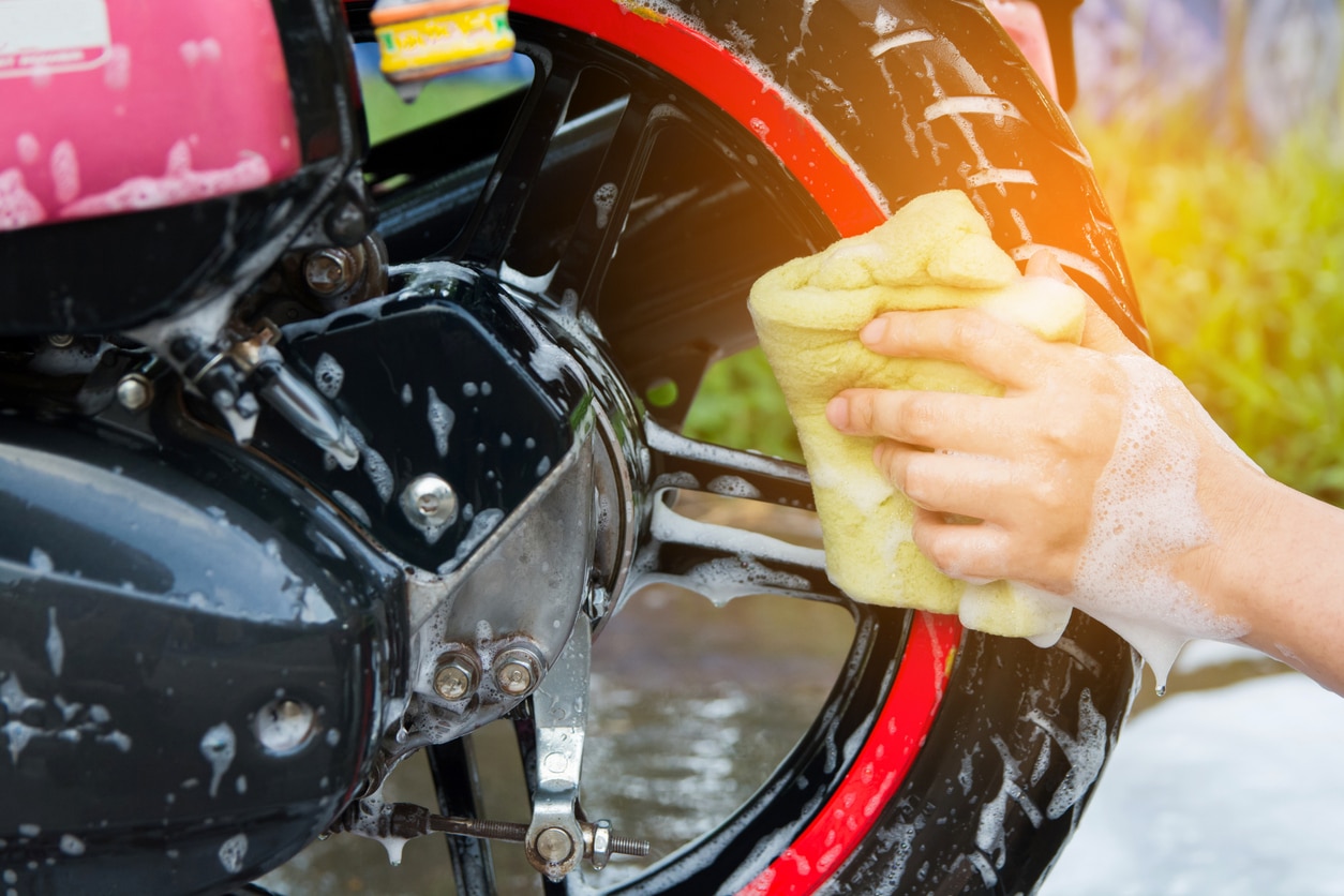 washing motorcycle wheels